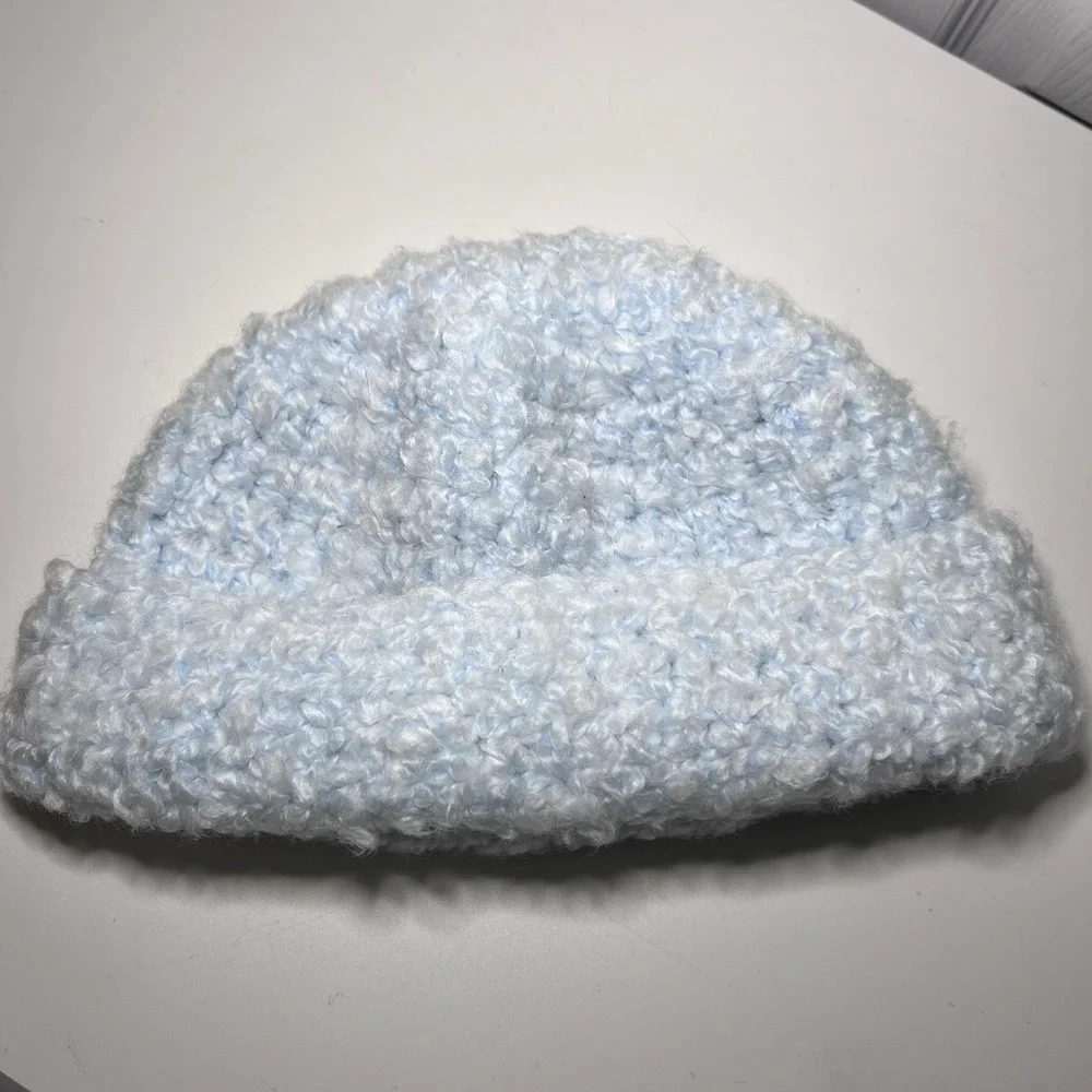 Handmade Light Blue Boucie Fuzzy Cloud Knit Beanie‎